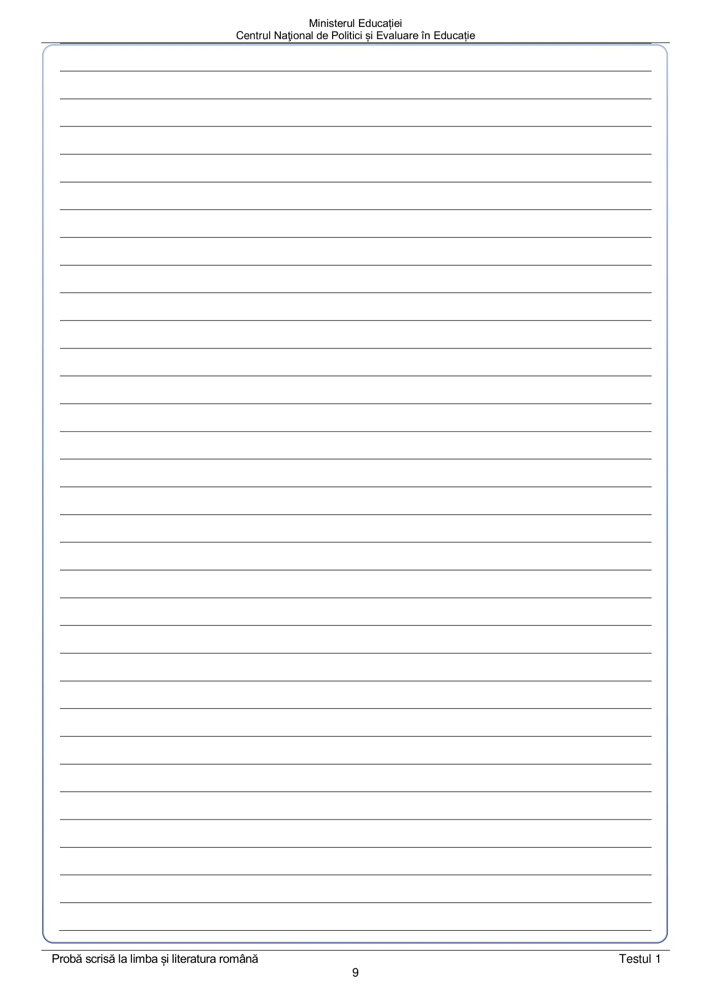 Pagina 9 din subiectul test de antrenament 1, limba și literatura română, aprilie 2022