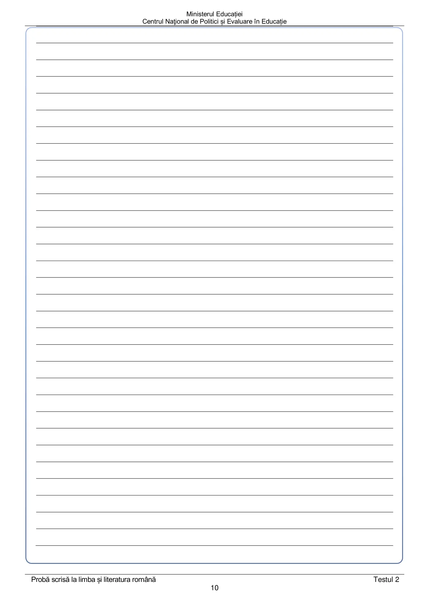Pagina 10 din subiectul test de antrenament 2, limba și literatura română, mai 2022