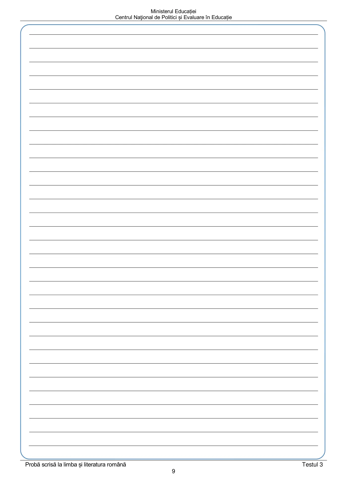 Pagina 9 din subiectul test de antrenament 3, limba și literatura română, mai 2022