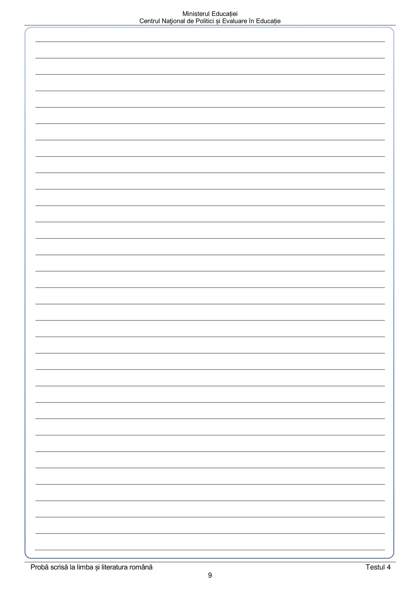 Pagina 9 din subiectul test de antrenament 4, limba și literatura română, mai 2022