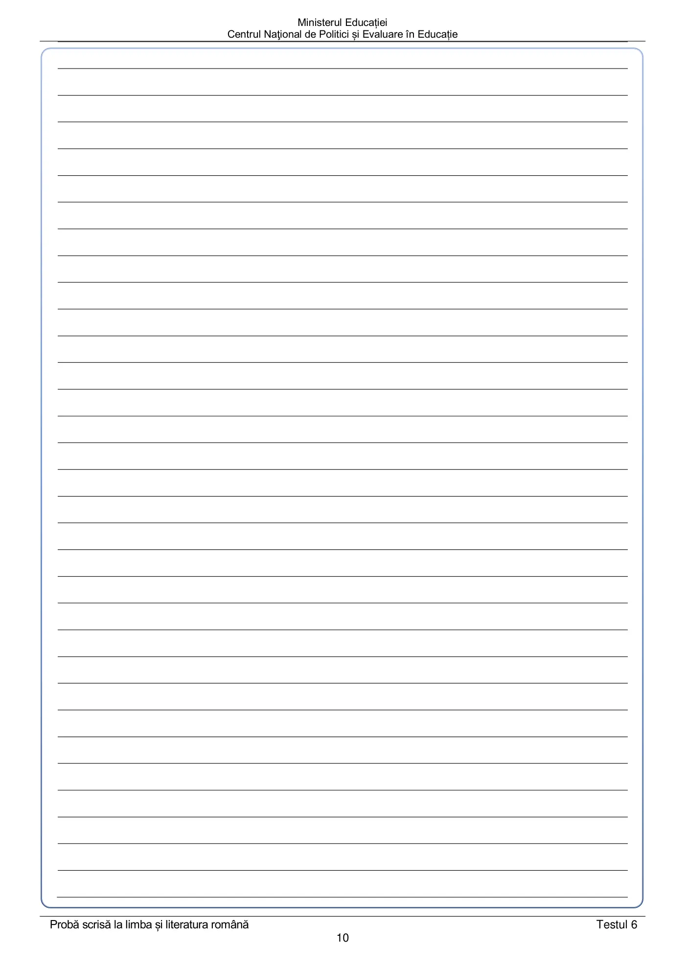 Pagina 10 din subiectul test de antrenament 6, limba și literatura română, mai 2022