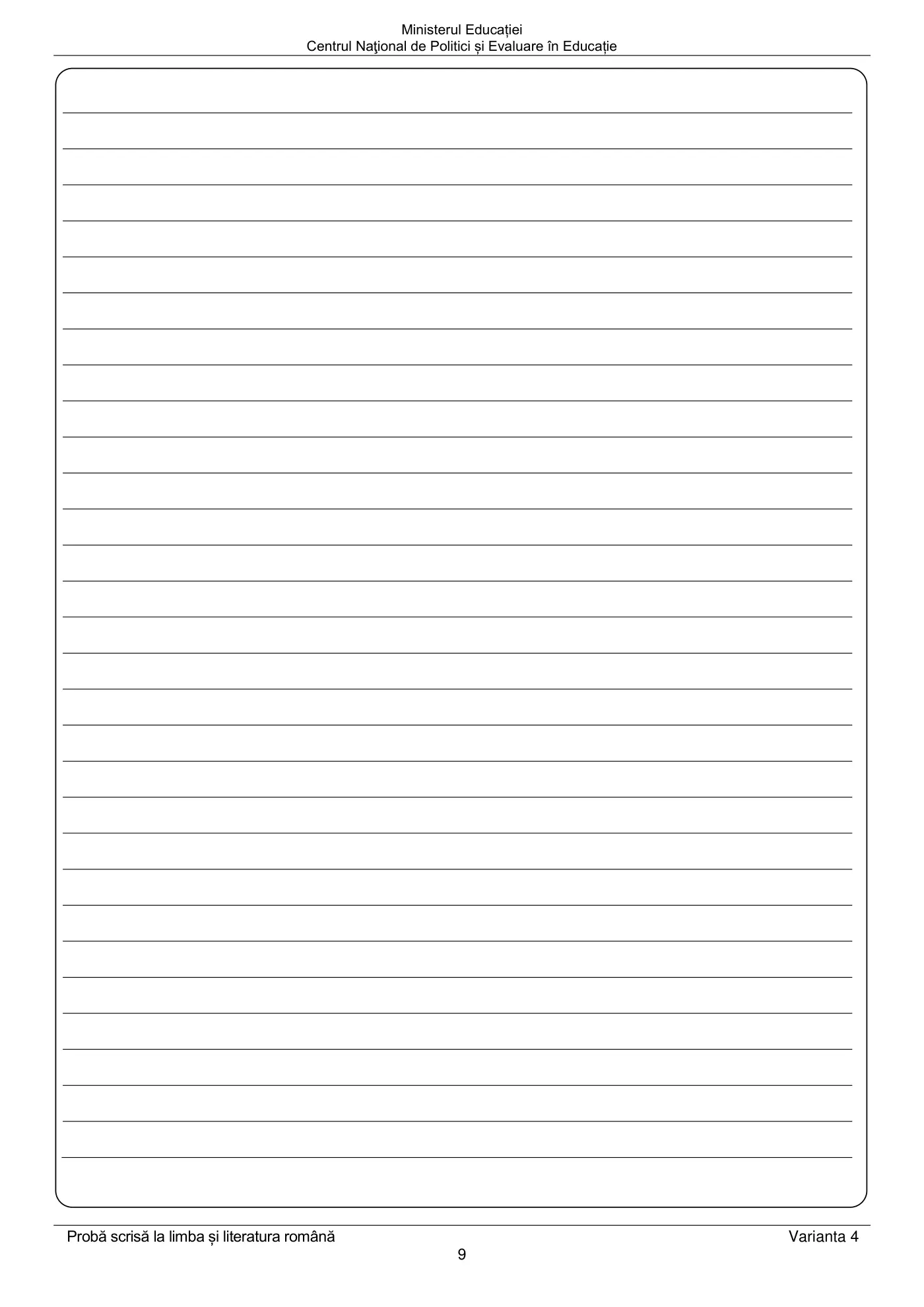 Pagina 9 din subiectul examen oficial (sesiunea iunie), limba și literatura română, 19 iunie 2023