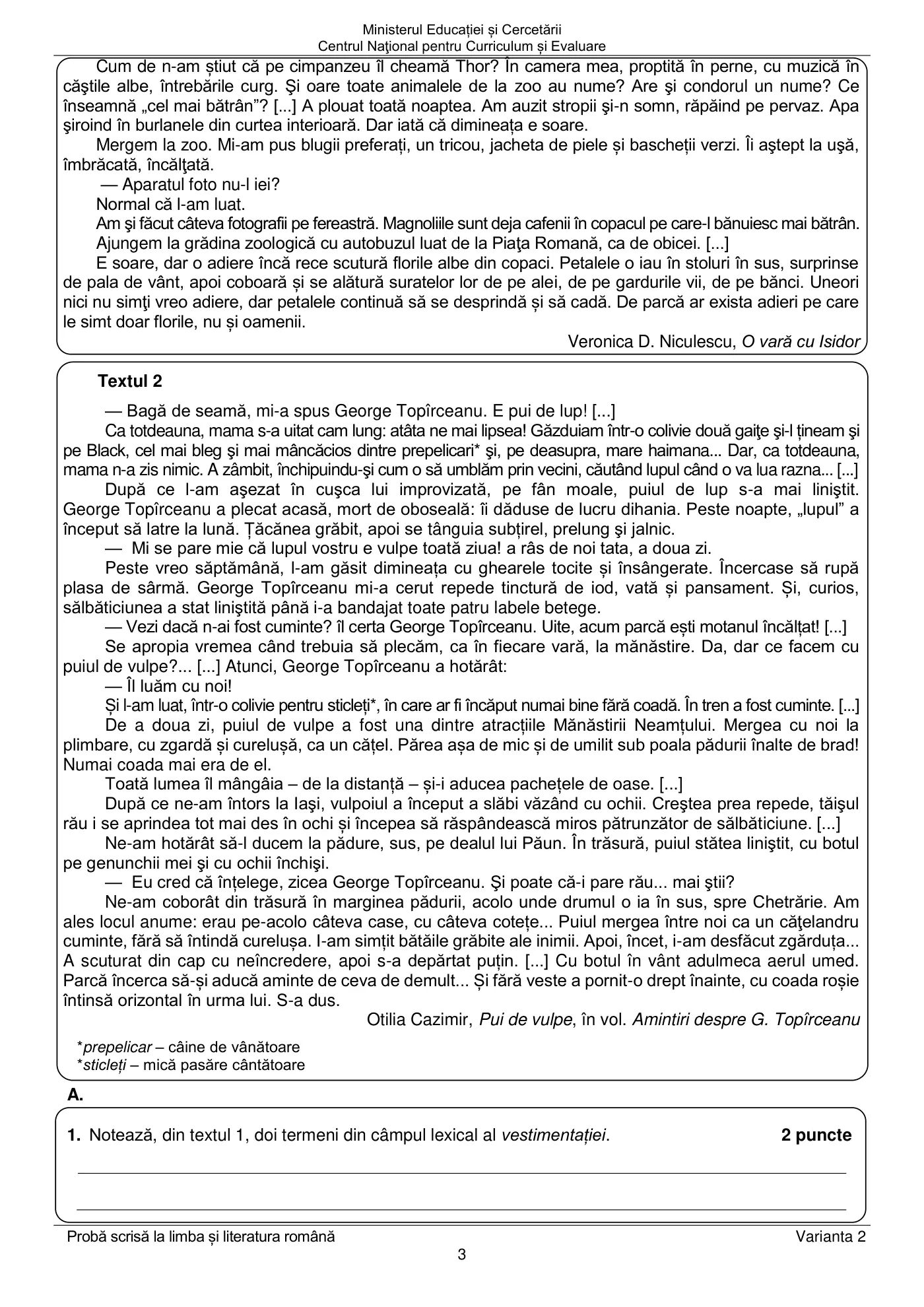 Pagina 3 din subiectul subiect de rezervă, limba și literatura română, 23 iunie 2025