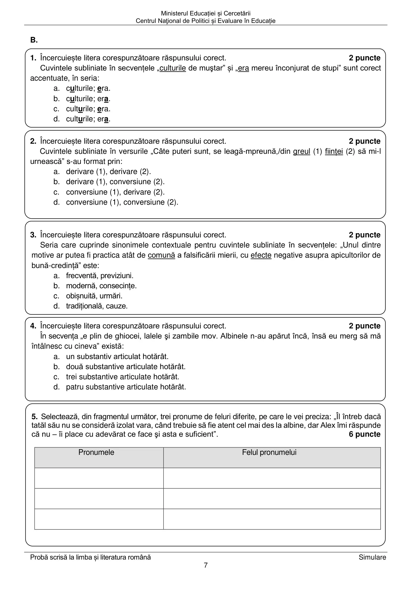 Pagina 7 din subiectul simulare națională, limba și literatura română, 17 martie 2025