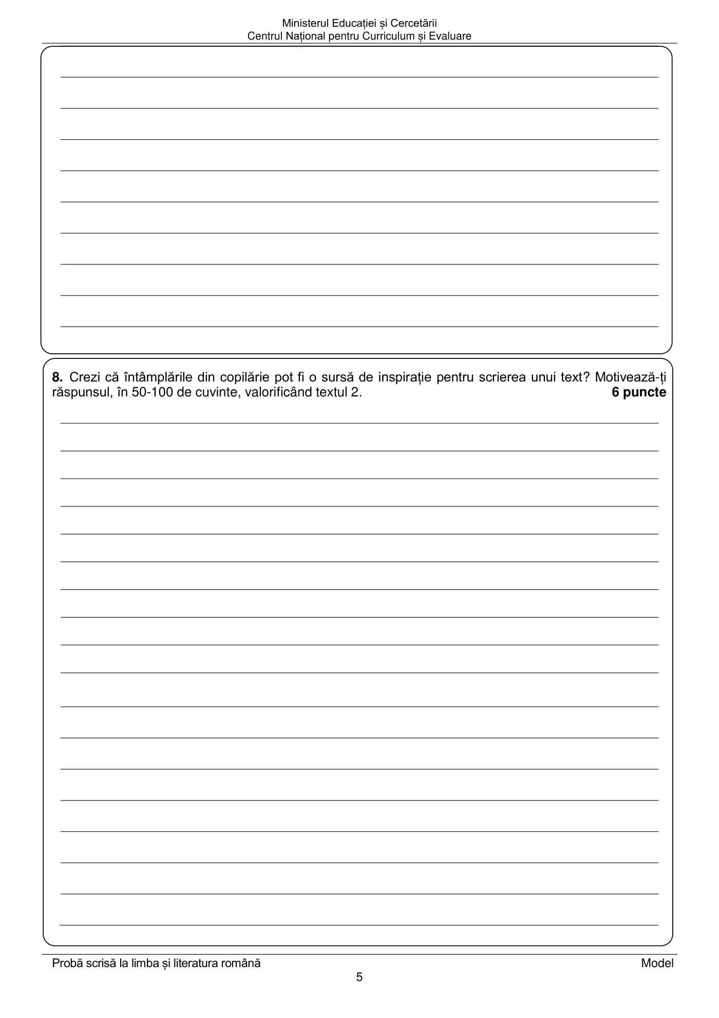 Pagina 5 din subiectul model oficial, limba și literatura română, noiembrie 2025