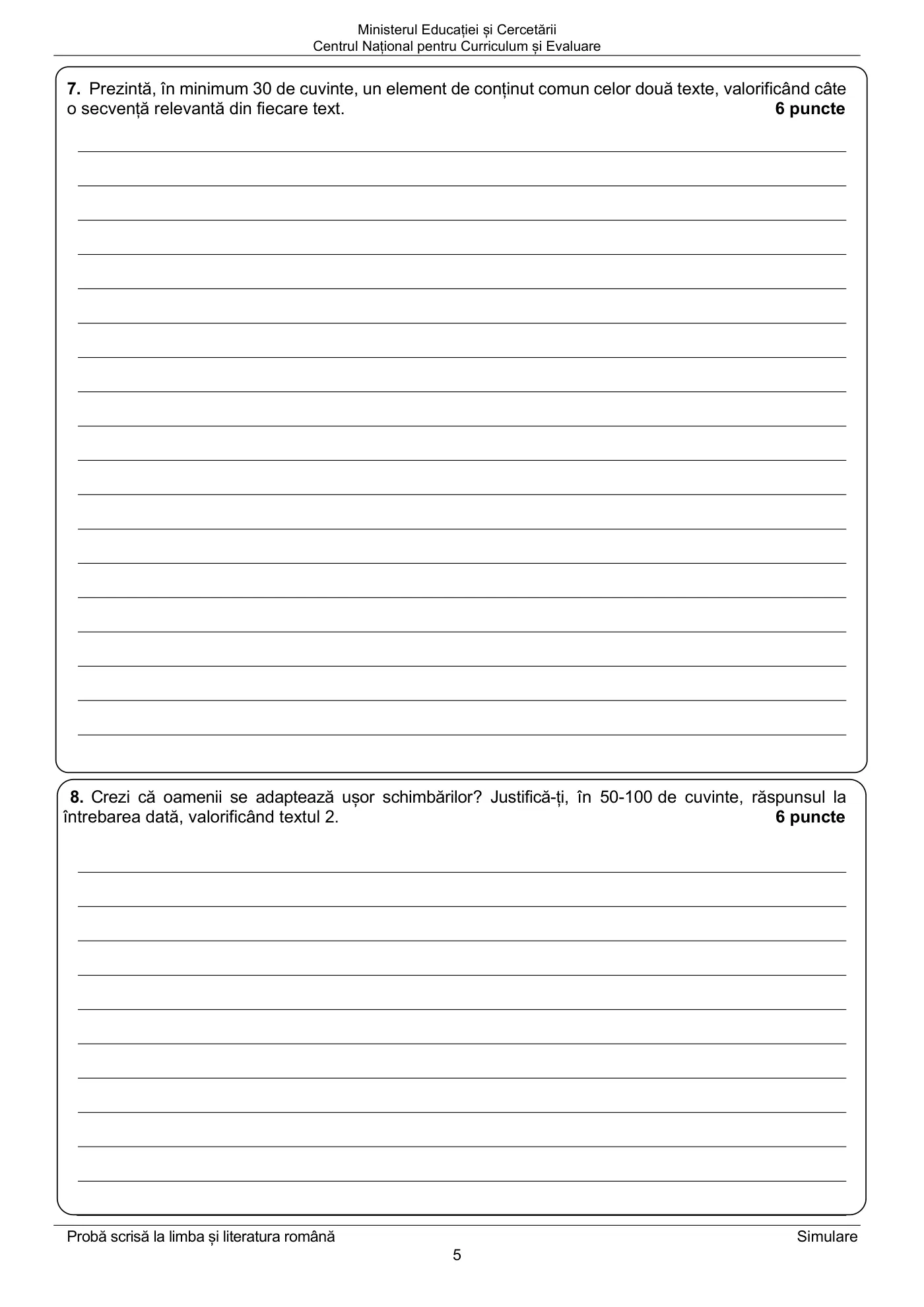 Pagina 5 din subiectul simulare națională ii, limba și literatura română, 27 aprilie 2026